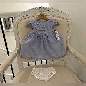 🐇 Baby 6 Mth Heart Print Cotton dress with Smocking & Matching Panty NWT